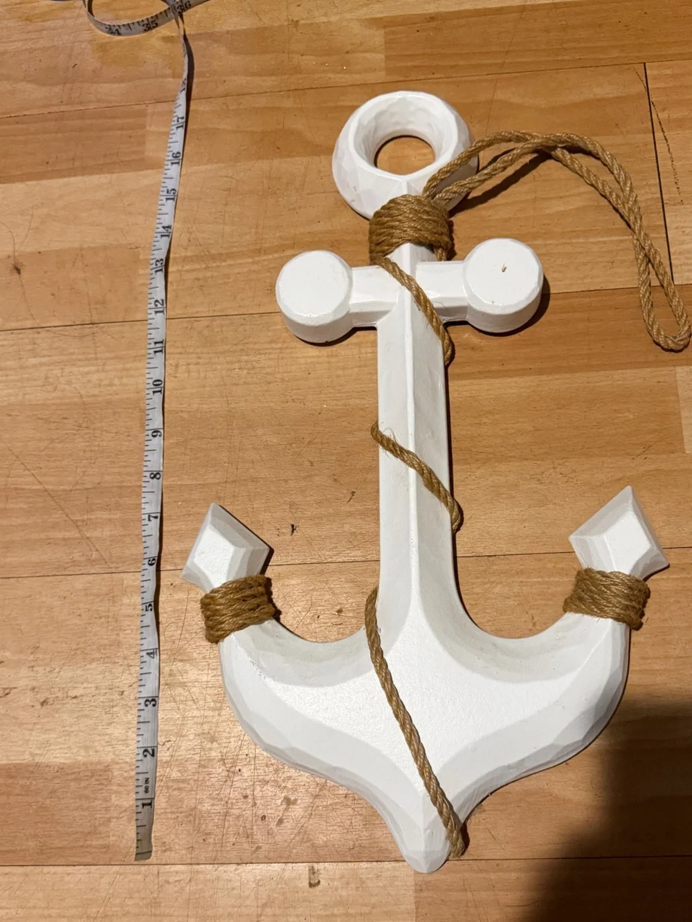 Wood Nautical Anchor Wall Decor jute rope Coastal White Home Accents